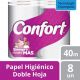 Papel Higiénico Confort Doble Hoja 40 M 8 Rollos